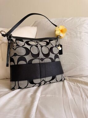 Coach Black & Gray Signature Canvas Shoulder Bag